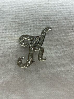 Crystal Embellished Letter 'K' Pin Brooch Silver Tone